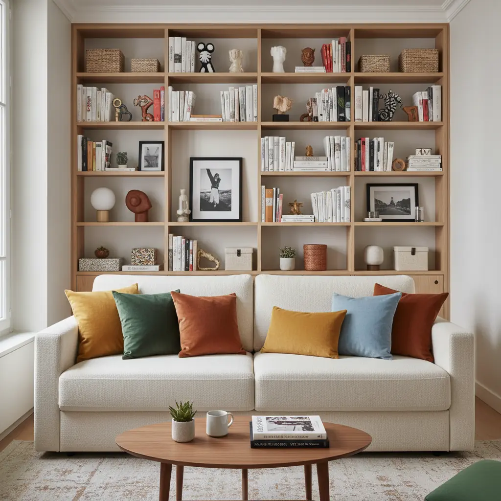 Clic-clac déplié en position couchage dans un studio lumineux avec linge de lit blanc