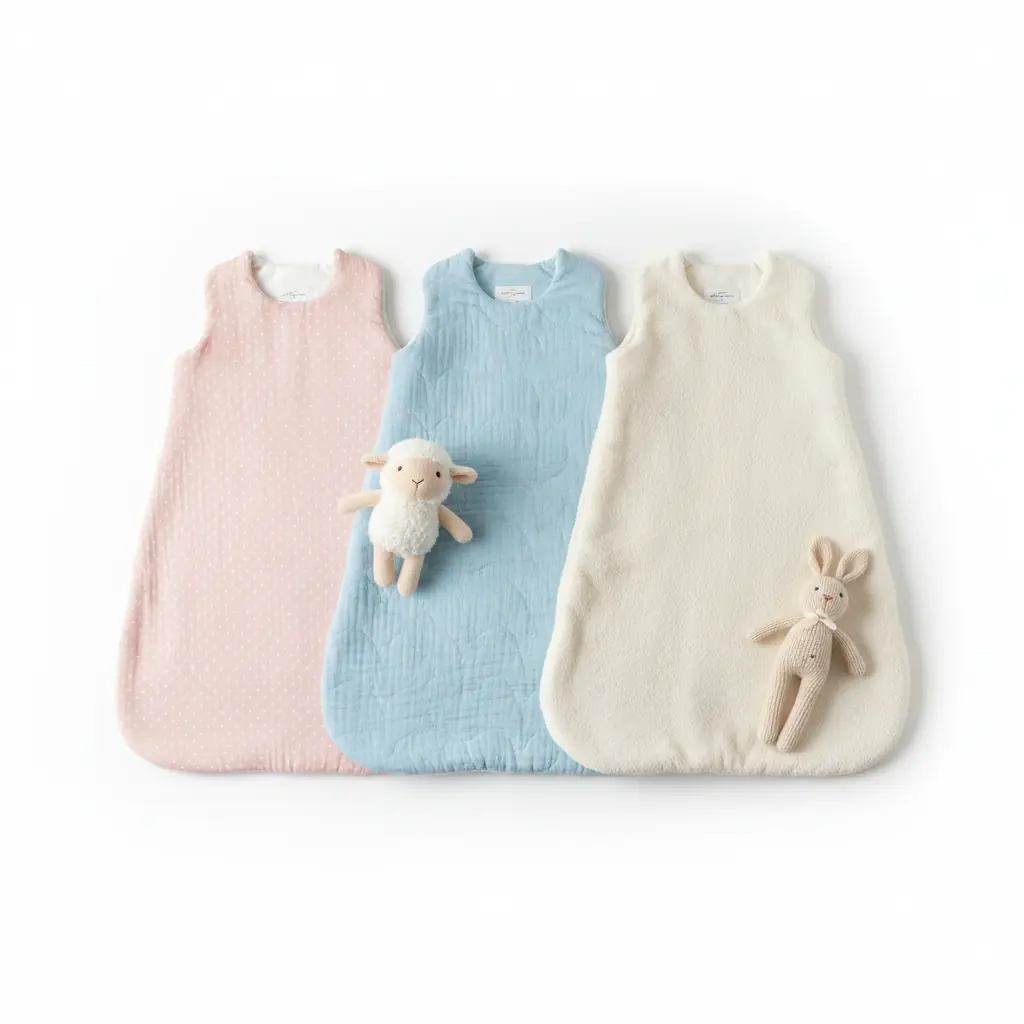 Bébé endormi dans une gigoteuse en coton bio blanc dans un lit à barreaux en bois