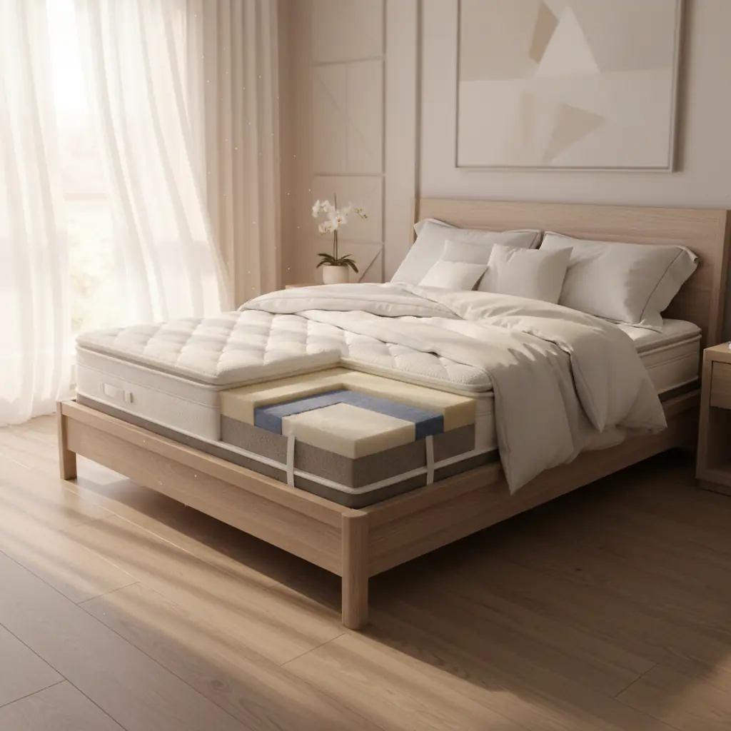 Comparaison entre un matelas ferme et un matelas souple avec une personne testant le confort