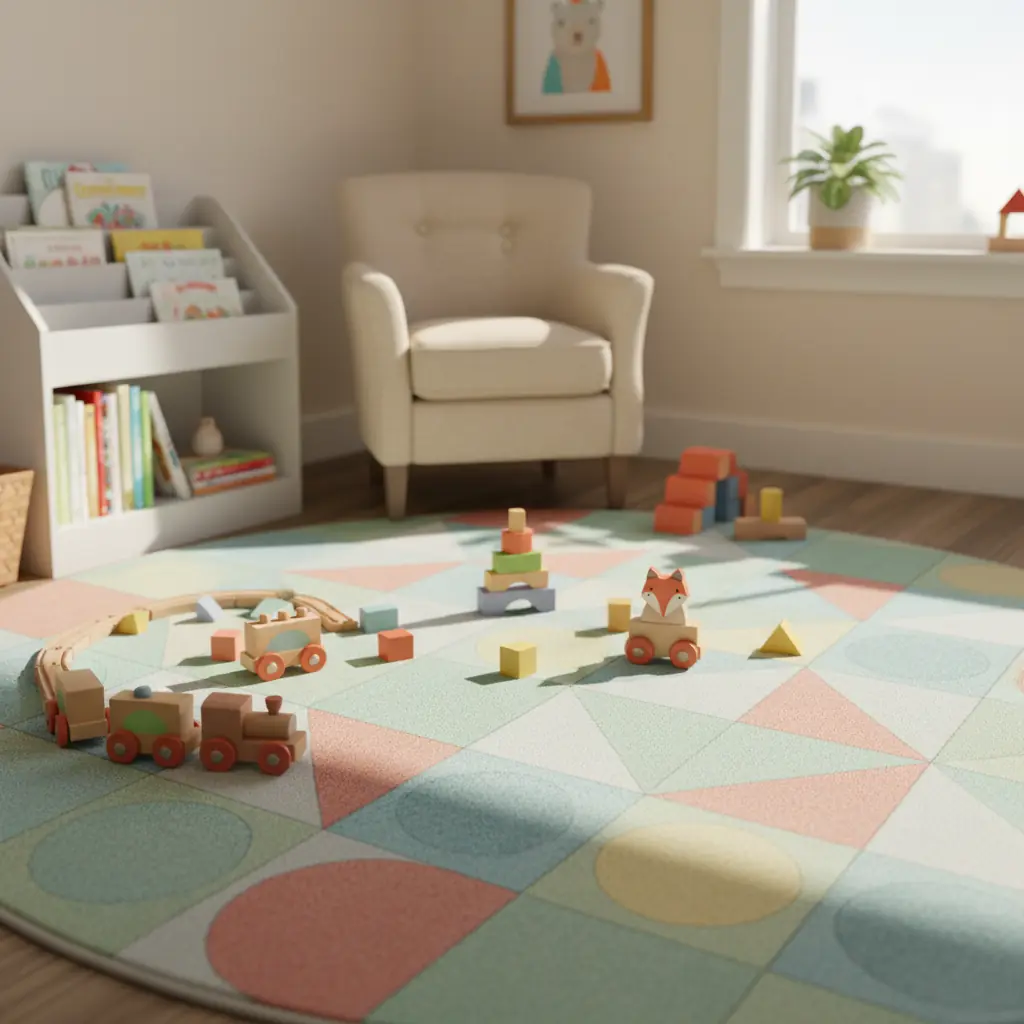 Tapis coloré dans une chambre d'enfant avec des jouets et une ambiance douce