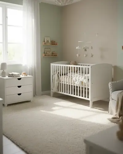 Chambre bébé avec lit à barreaux et décoration douce