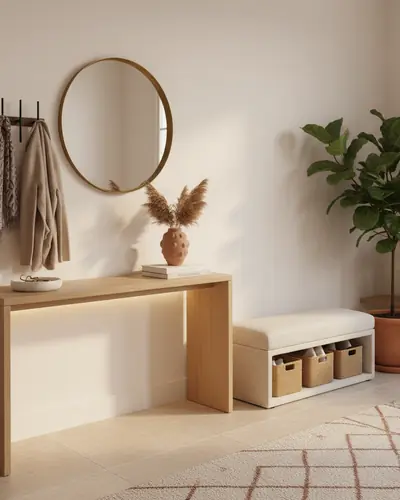 Entrée lumineuse avec porte-manteau et meuble à chaussures