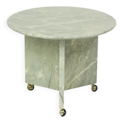 Table d'appoint ronde en marbre, table à plantes sur roulettes, années 1970