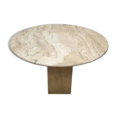 Table à manger ronde en travertin, années 1970