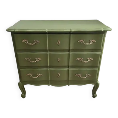 Commode ancienne rénovée – Style vintage chic – Vert olive