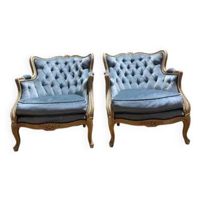 Paire de Bergeres bleues de style Louis XV