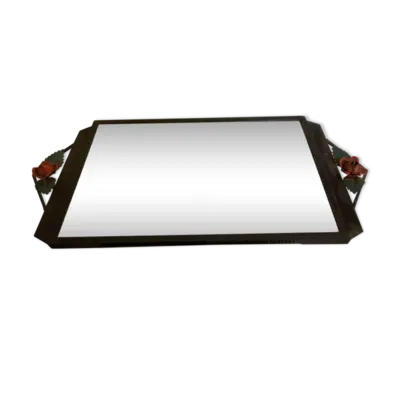 Miroir murale art déco fer forgé décor de rose 64x38cm