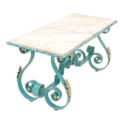 Table basse fer forgé et marbre, 1950