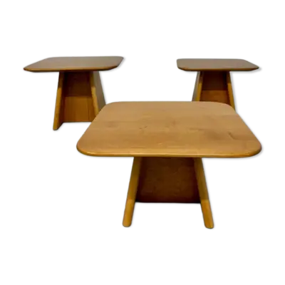 Ensemble 3 tables basses gigogne en bois massif design années 70/80
