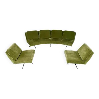 Salon complet canapé et 2 fauteuils design italien années 70 vintage