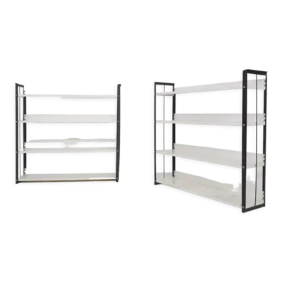 Ensemble de deux étagères de livres en métal noir et blanc attrb. à Tomado, Holl