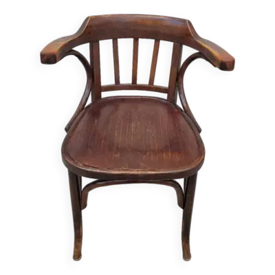 Fauteuil de bureau signé Baumann style bistrot bois courbé -1930s
