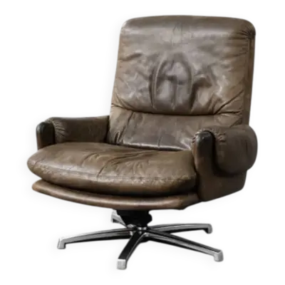 Vintage Mid-Century German Modern Leather Lounge Swivel Chair, 1960s