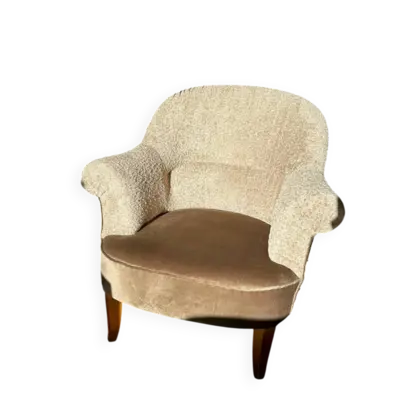 Fauteuil crapaud entièrement restauré beige et graphique