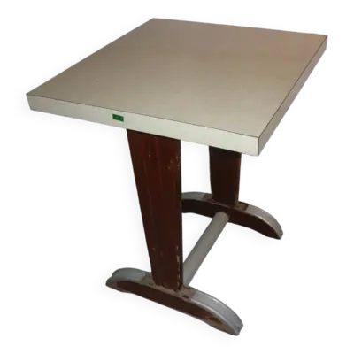 Table bistrot en bois et formica jaune des années 30/40