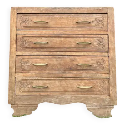 Commode vintage en bois massif sculpté – 4 tiroirs