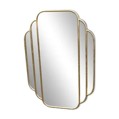 Miroir de style Art déco en fer doré patiné 85 x 60 cm