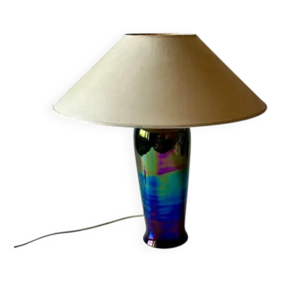 Lampe de table vintage en céramique irisée lavande, années 1980.