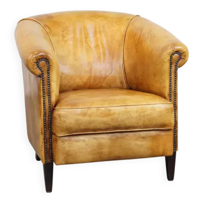 Fauteuil club de style anglais en cuir de vache