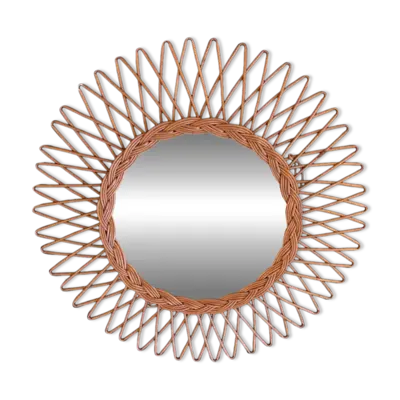 Miroir rond osier années 60