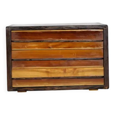 Commode cubique vintage en merisier et wengé, pièce unique, années 1970