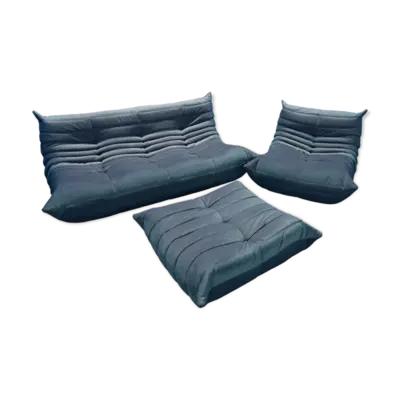 Canapé 3 places chauffeuse et ottoman Togo en velours dessiné par Michel Ducaroy