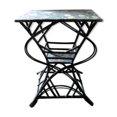 Table d'appoint en bambou et rotin noirci, époque 1900