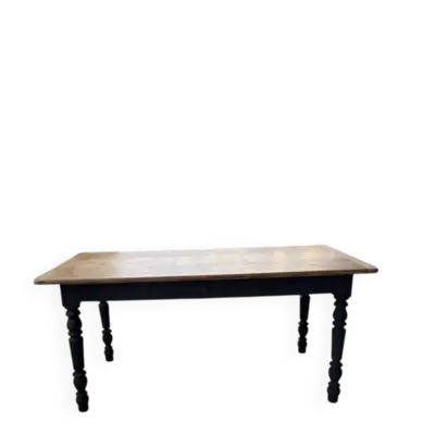 Table de ferme en chêne, pieds tournés noirs