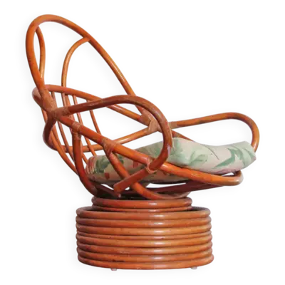 Fauteuil en rotin, inclinable et pivotant, années 70