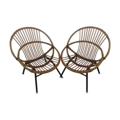 Duo de fauteuils corbeille en rotin