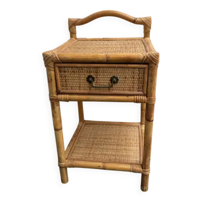 Table chevet vintage rotin année 70