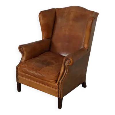 Fauteuil club en cuir couleur cognac néerlandais vintage