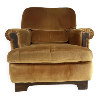 Paire de fauteuils club vintage en velours moutarde – années 60