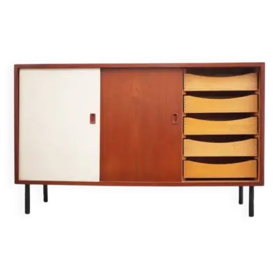 Buffet danois en teck vintage Commode portes coulissantes tiroirs