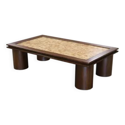 Table basse bois & loupe d'orme vintage 70/80