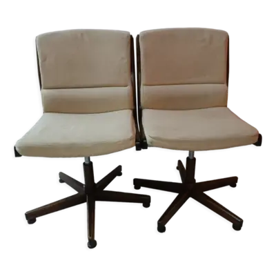 2 fauteuils de bureau vintage pivotant en bois année 70