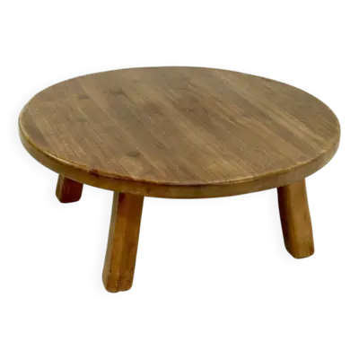 Table basse ronde rustique en chêne massif, années 1970