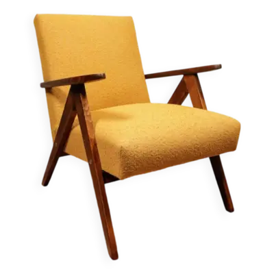 Fauteuil Mid-Century en bois de couleur jaune avec boucle au design scandinave