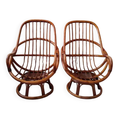 Lot 2 fauteuils rotin