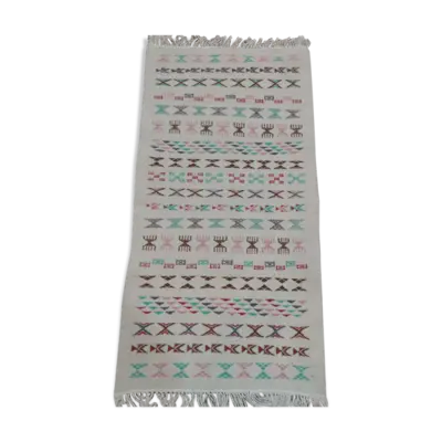 Tapis blanc à motifs berbères multicolores fait main 69x136cm