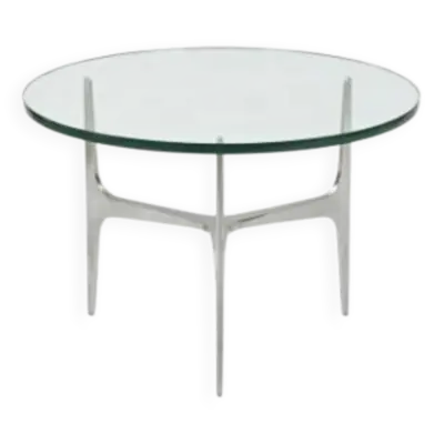 Knut HESTERBERG Table basse ronde en verre et aluminium poli