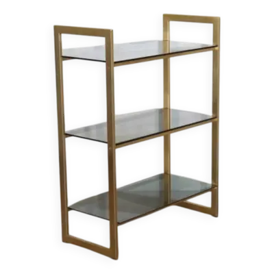 Etagere italienne en verre et metal doré de Artelano 1970