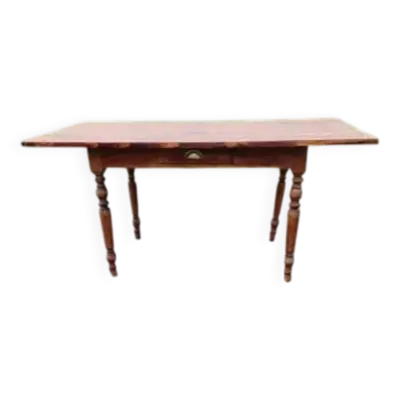 Table de ferme campagnarde en pin et noyer, 1 tiroir