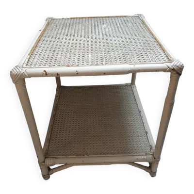 Table basse/d'appoint vintage en rotin couleur crème