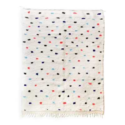 Tapis berbère Beni Ouarain écru à gros pois colorés 300x206cm