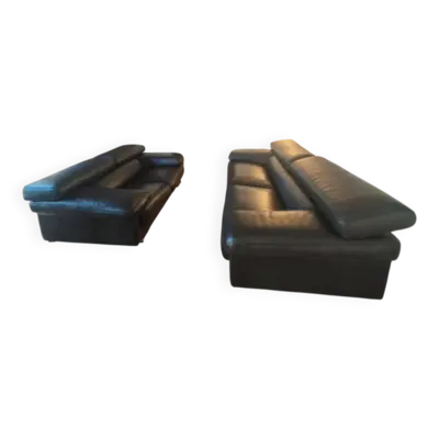 Canapés Roche Bobois cuir noir – 3/4 places + 2 places