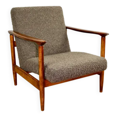 Fauteuil GFM-142, design d'Edmund Homa des années 70, bouclé épais marron chocol