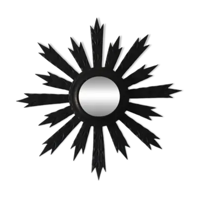 Miroir soleil ancien en bois noire