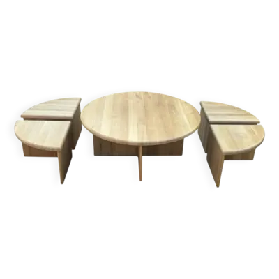 Table basse vintage avec tables d'appoint, design années 80