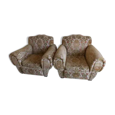 Paire de fauteuils club en tissu